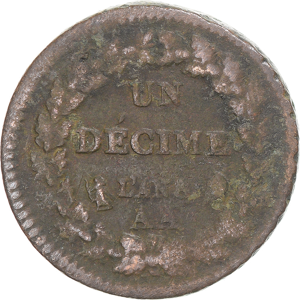 Münze, Frankreich, Dupré, Decime, AN 8, Metz, S+, Kupfer, Gadoury:187a