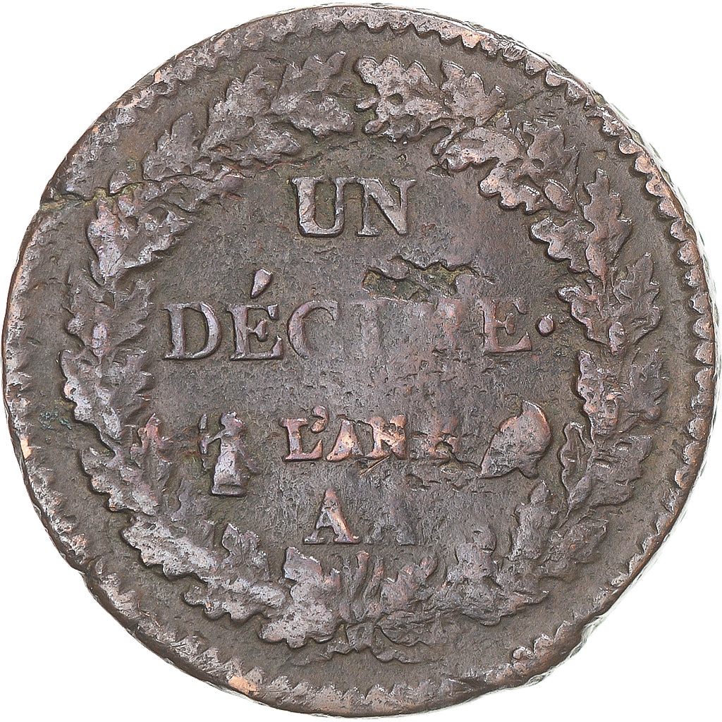 Moeda, França, Dupré, Decime, AN 8, Metz, VF(30-35), Cobre, Gadoury:187a