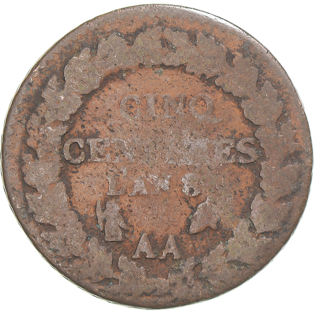 Moeda, França, Dupré, 5 Centimes, AN 8, Metz, VF(20-25), Cobre, Gadoury:126a