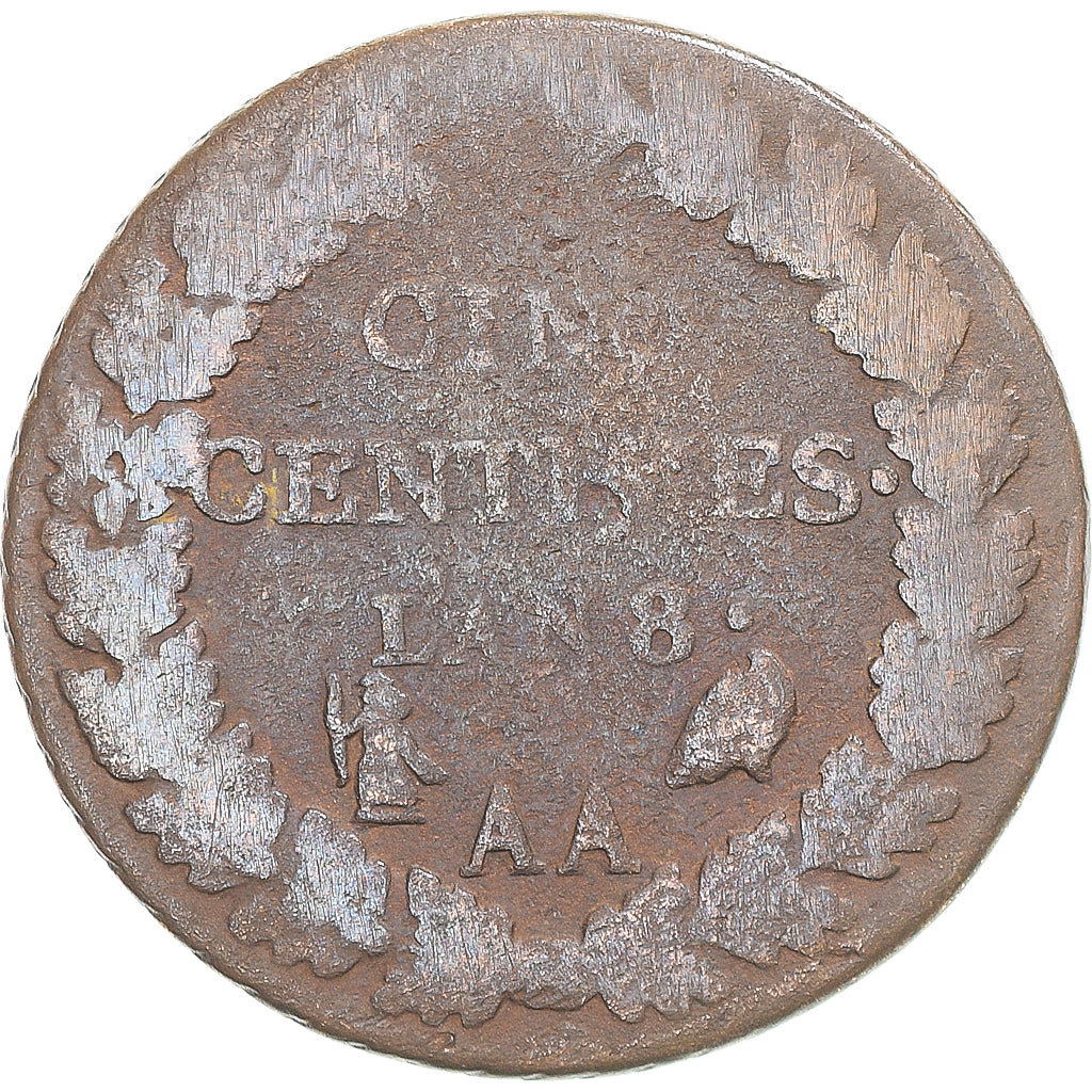 Munten, Frankrijk, Dupré, 5 Centimes, AN 8, Metz, FR, Koper, Gadoury:126a