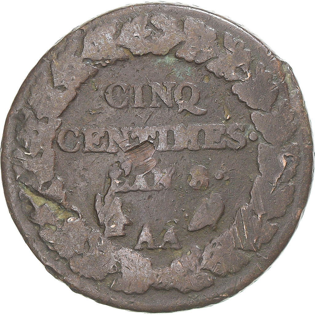 Moeda, França, Dupré, 5 Centimes, AN 8, Metz, VF(20-25), Cobre, Gadoury:126a