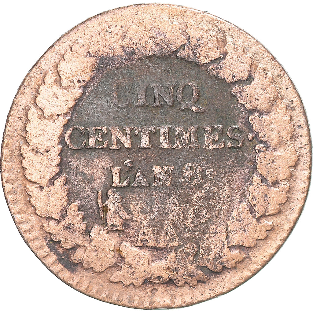 Munten, Frankrijk, Dupré, 5 Centimes, AN 8, Metz, FR, Koper, Gadoury:126a