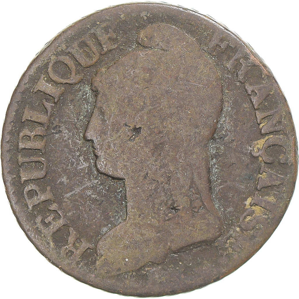 Moeda, França, Dupré, 5 Centimes, AN 8, Metz, VF(20-25), Cobre, Gadoury:126a