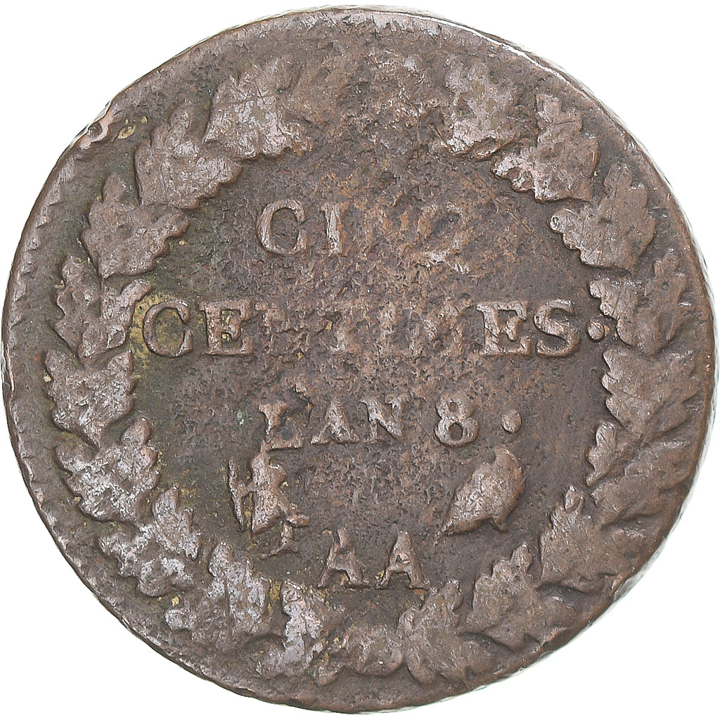 Munten, Frankrijk, Dupré, 5 Centimes, AN 8, Metz, FR, Koper, Gadoury:126a