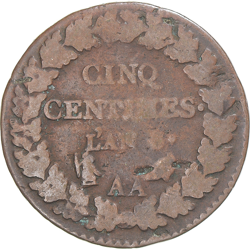 Moeda, França, Dupré, 5 Centimes, AN 8, Metz, VF(20-25), Cobre, Gadoury:126a