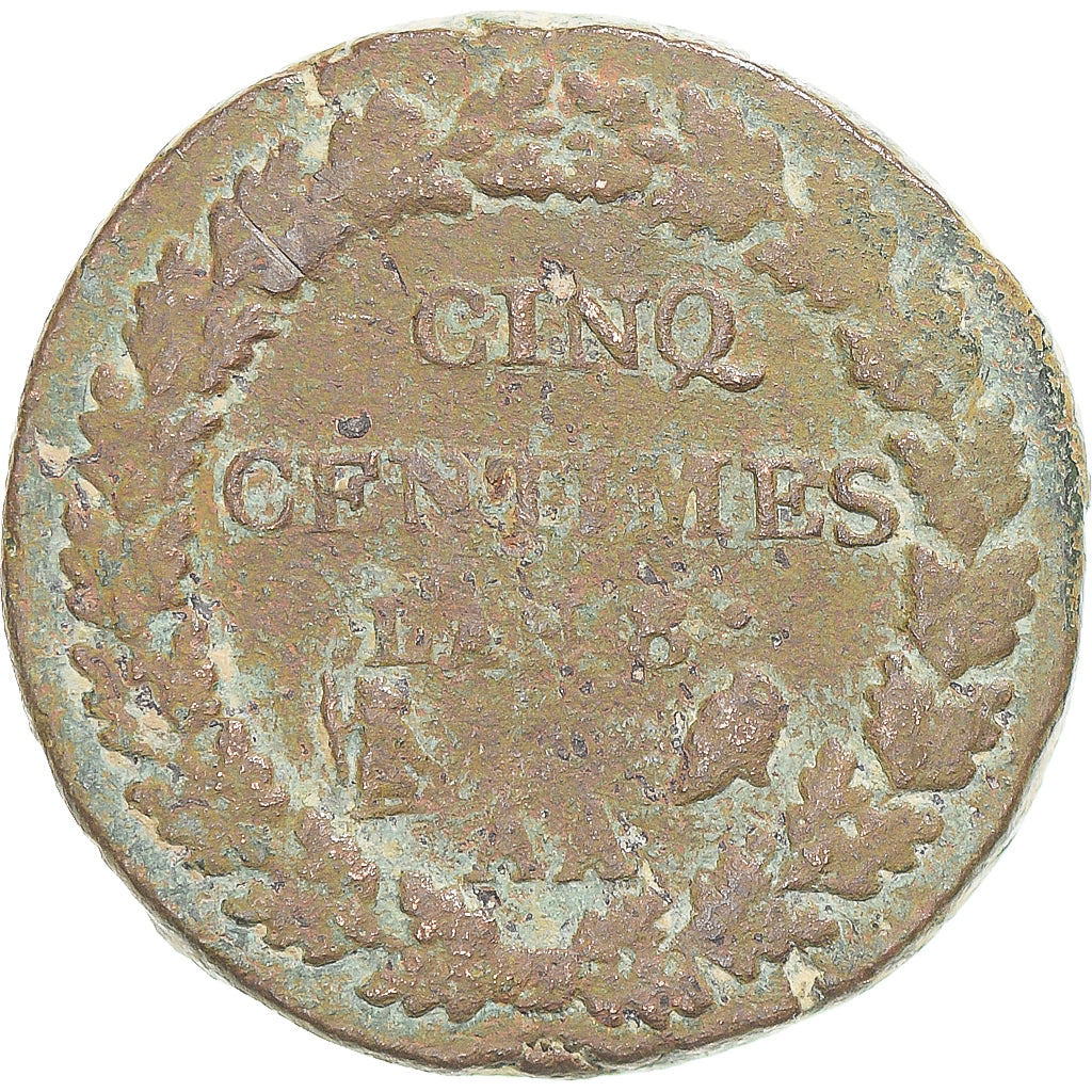 Moeda, França, Dupré, 5 Centimes, AN 8, Metz, VF(20-25), Cobre, Gadoury:126a