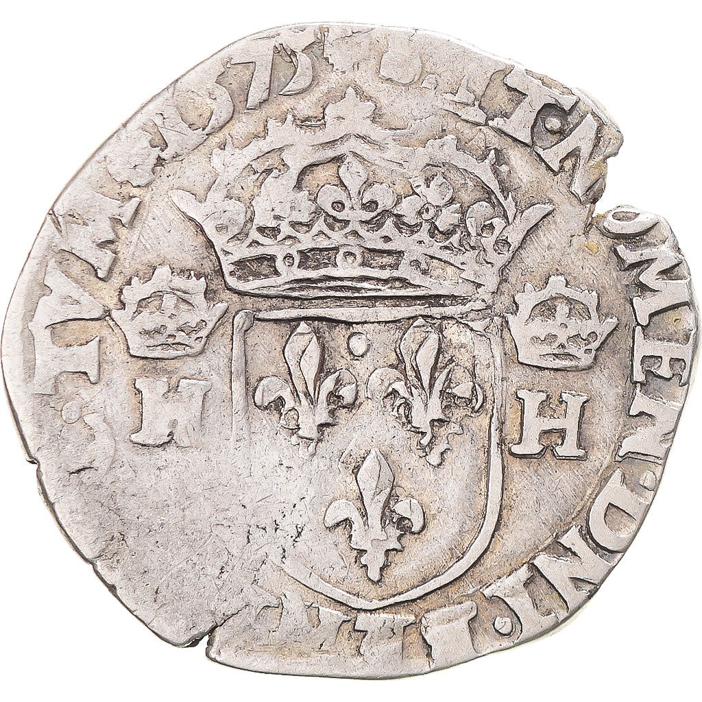 Moneta, Francia, Henri III, Teston, 4e type au col plat, 1575, Nantes, MB+