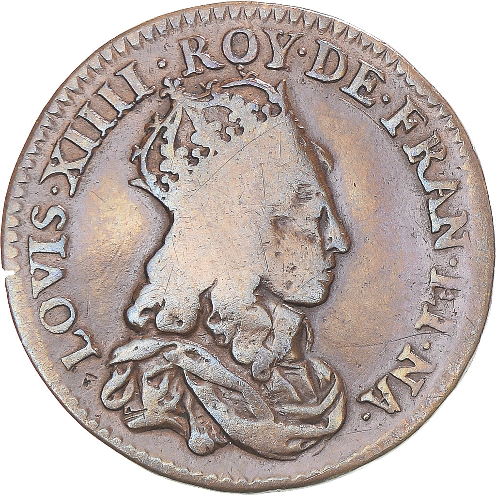 Coin, France, Louis XIV, Liard de France, 1654, Corbeil, VF(30-35), Copper