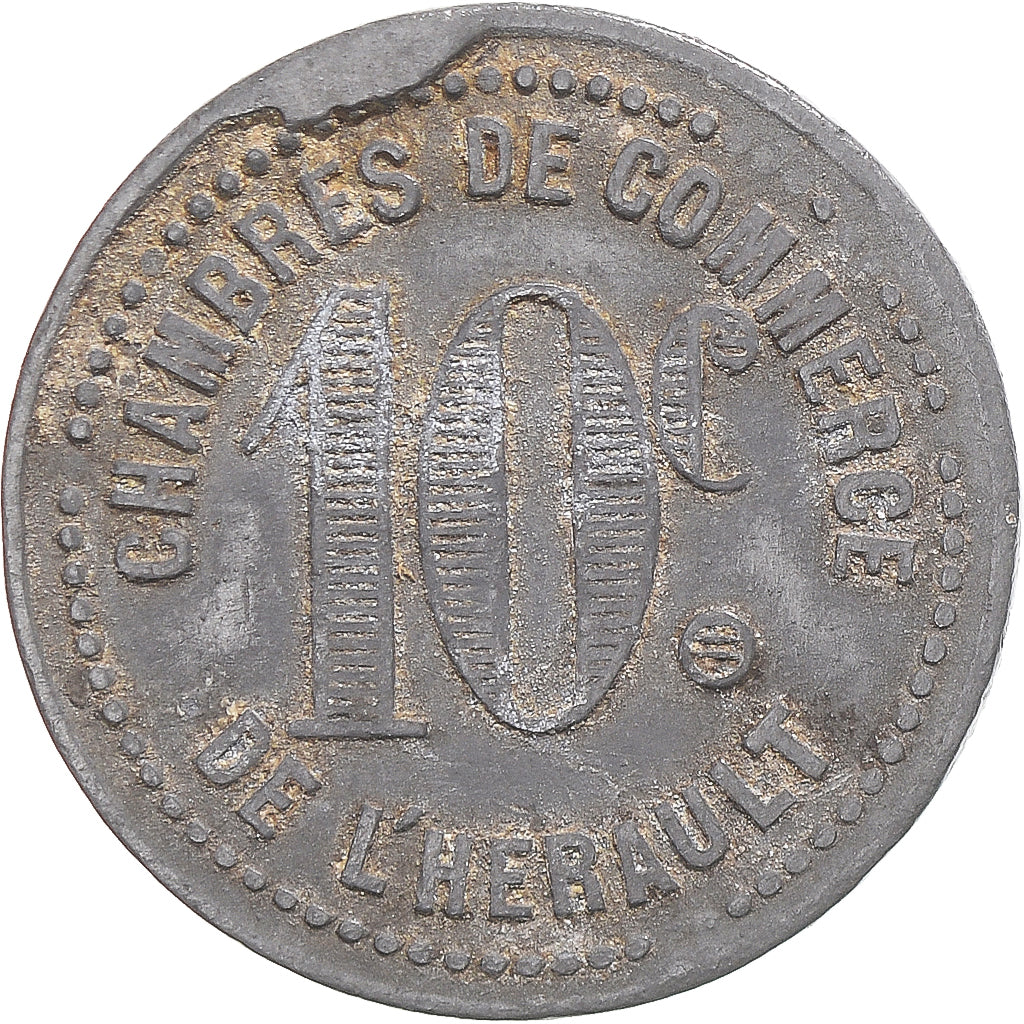 Coin, France, Chambre de commerce de l'Hérault, 10 Centimes, VF(30-35), Zinc