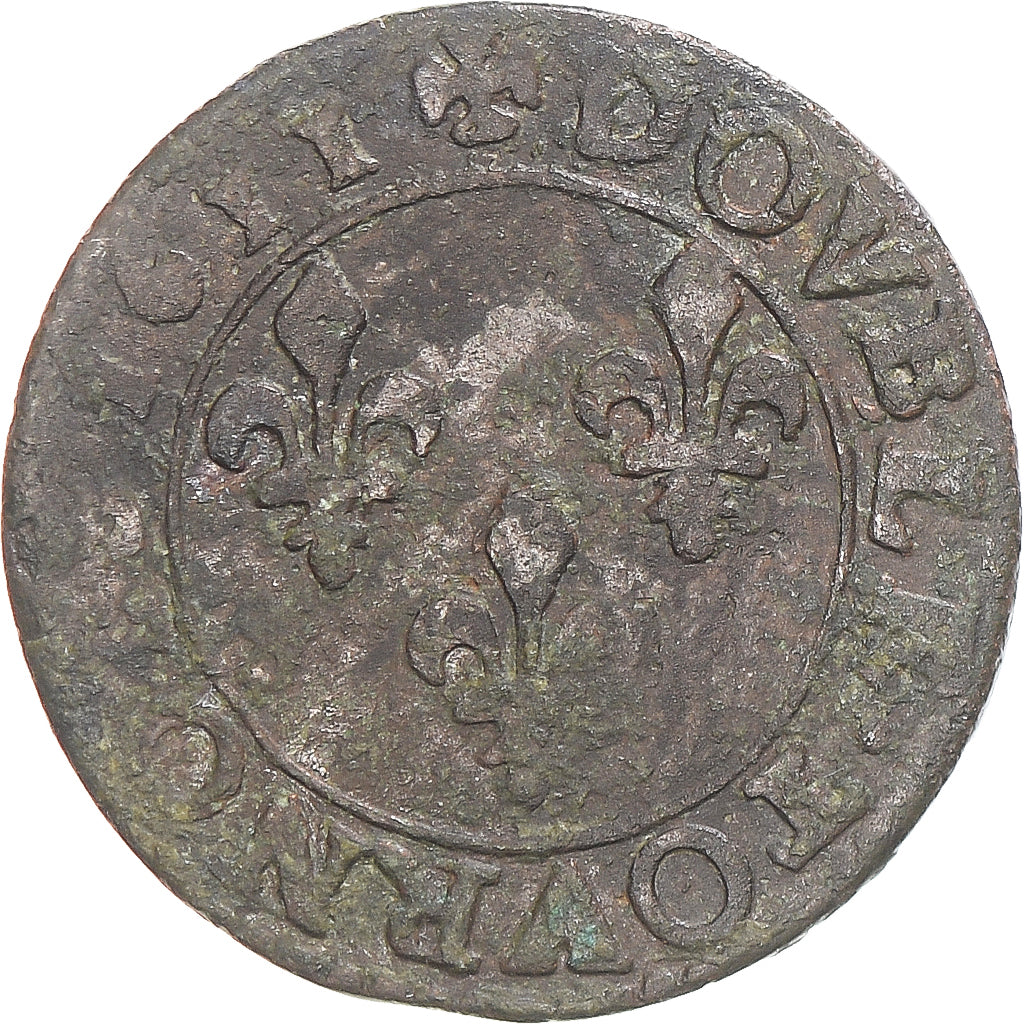 Munten, Frankrijk, Louis XIII, Double Tournois, 1611, Bordeaux, FR+, Koper