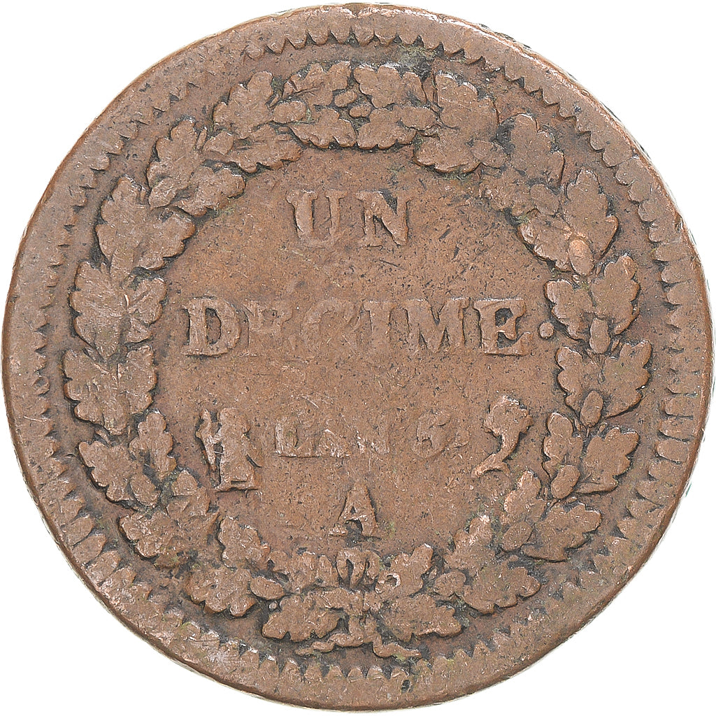 Moneda, Francia, Dupré, Decime, AN 5, Paris, BC+, Cobre, Gadoury:187