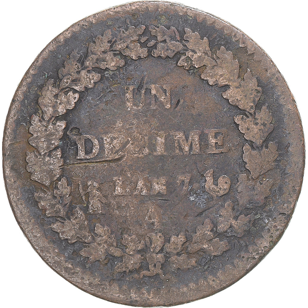 Munten, Frankrijk, Dupré, Decime, AN 7, Paris, FR, Koper, Gadoury:187