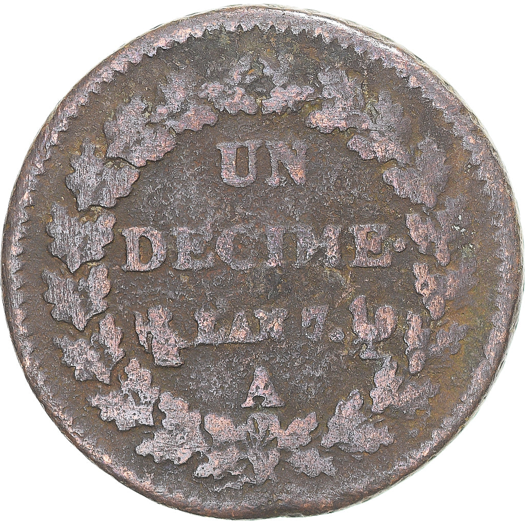 Moneda, Francia, Dupré, Decime, AN 7/5, Paris, BC+, Cobre, Gadoury:187