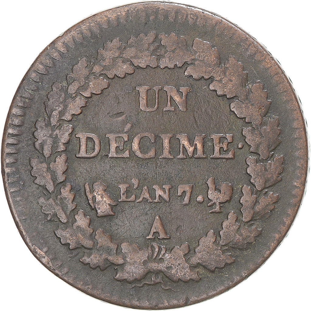 Münze, Frankreich, Dupré, Decime, AN 7, Paris, S+, Kupfer, Gadoury:187