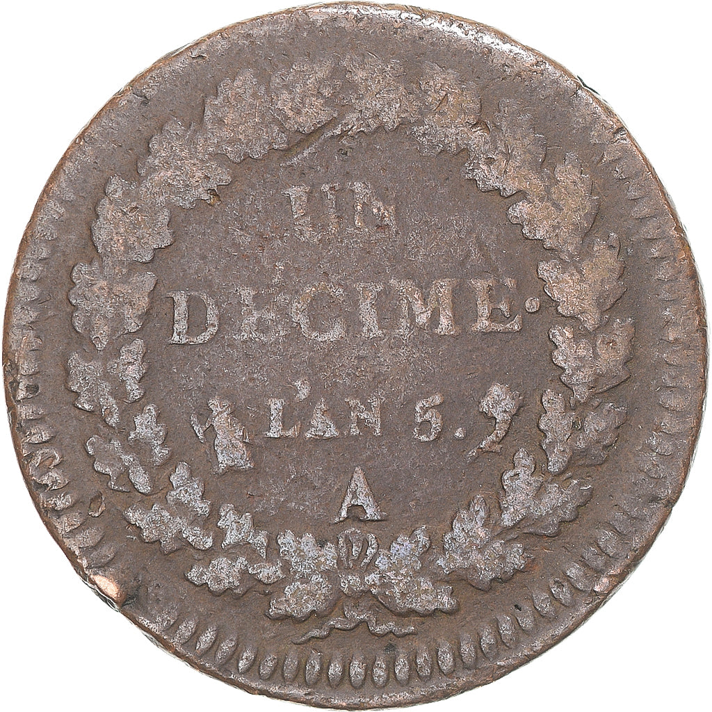 Münze, Frankreich, Dupré, Decime, AN 5, Paris, S, Kupfer, Gadoury:187