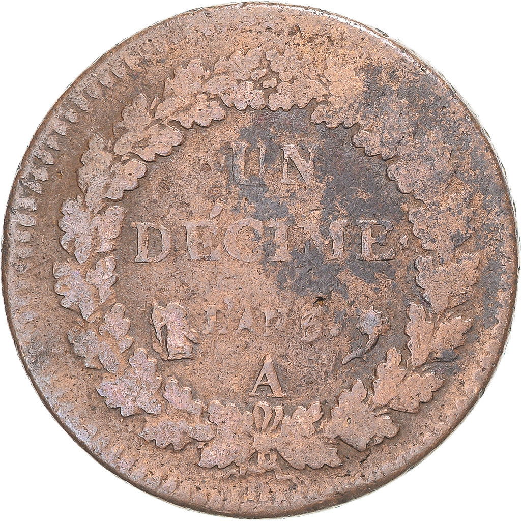 Moeda, França, Dupré, Decime, AN 5, Paris, VF(30-35), Cobre, Gadoury:187