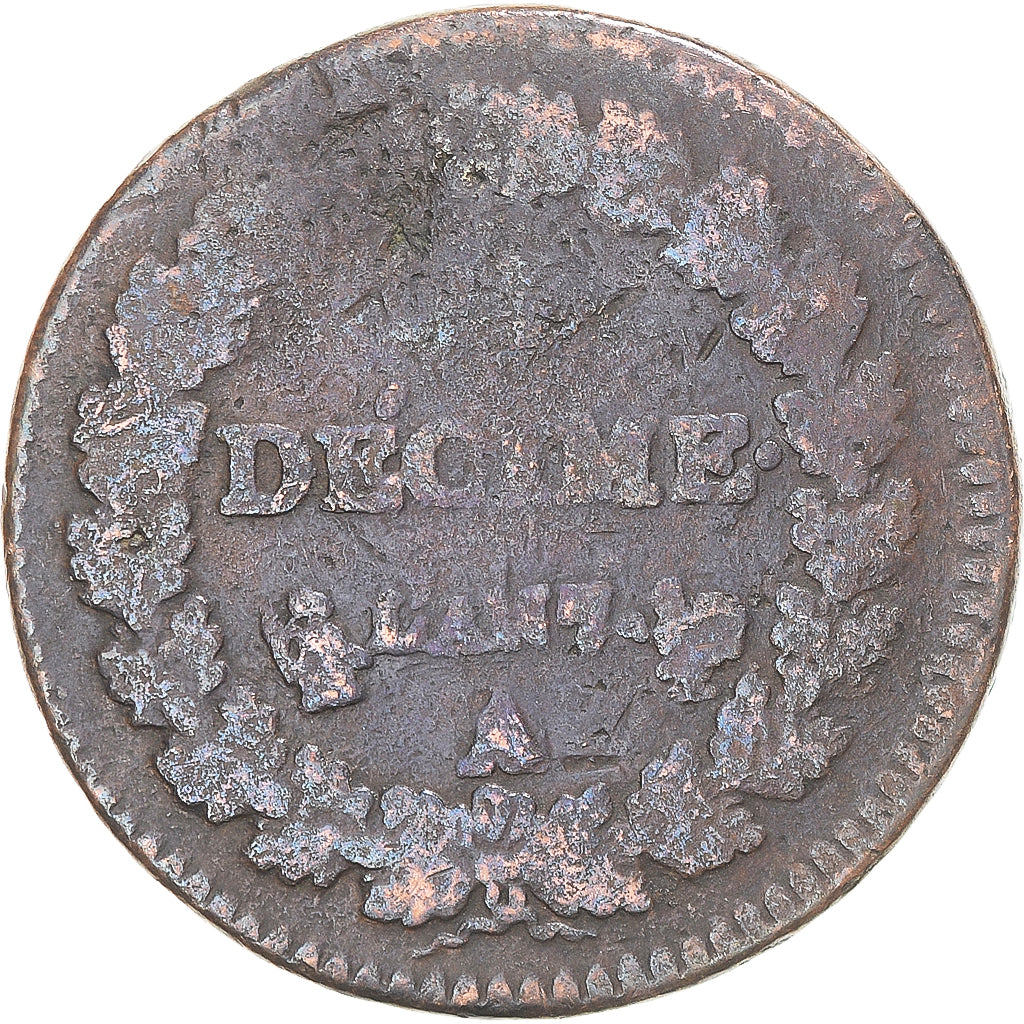 Moeda, França, Dupré, Decime, AN 7, Paris, VF(20-25), Cobre, Gadoury:187
