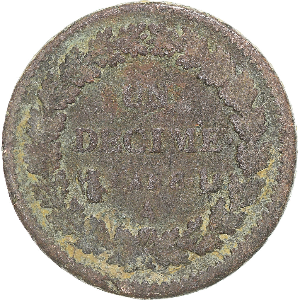 Moneda, Francia, Dupré, Decime, AN 8, Paris, BC, Cobre, Gadoury:187a