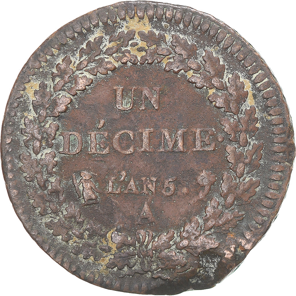 Munten, Frankrijk, Dupré, Decime, AN 5, Paris, ZF, Koper, Gadoury:187