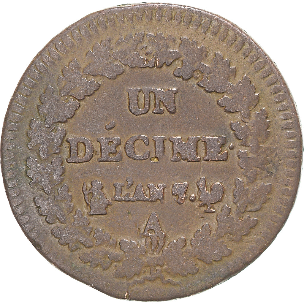 Moneta, Francja, Dupré, Decime, AN 7/5, Paris, VF(30-35), Miedź, Gadoury:187