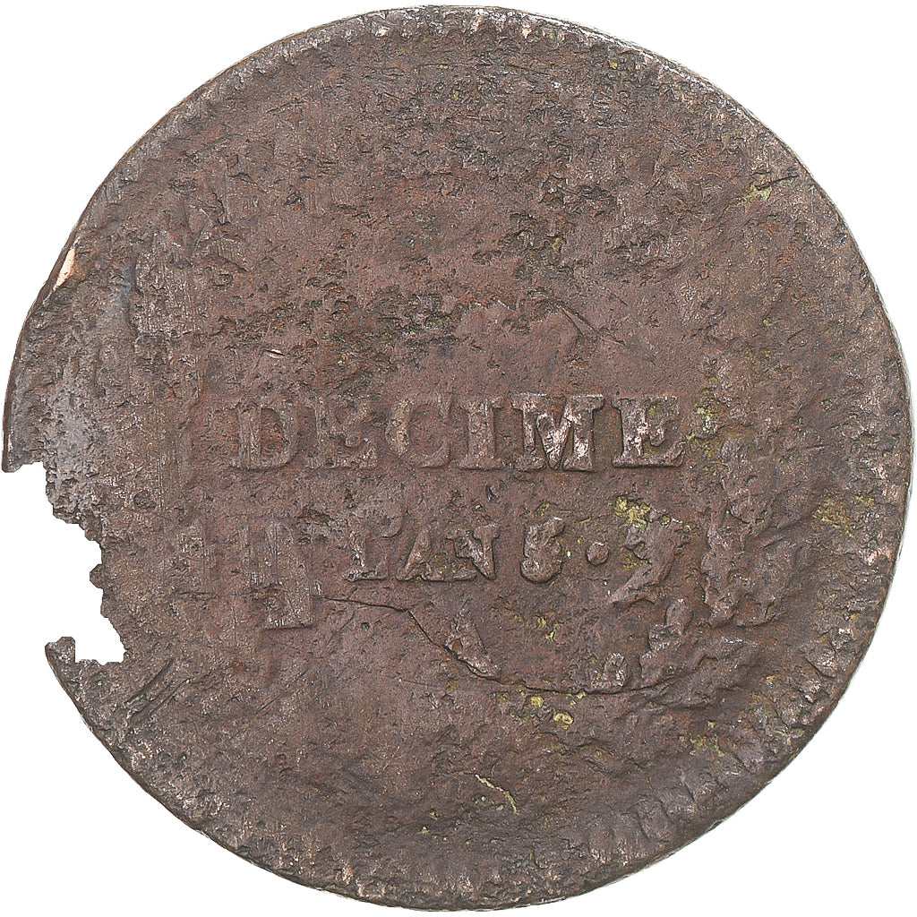 Moneda, Francia, Dupré, Decime, AN 5, Paris, BC+, Cobre, Gadoury:187