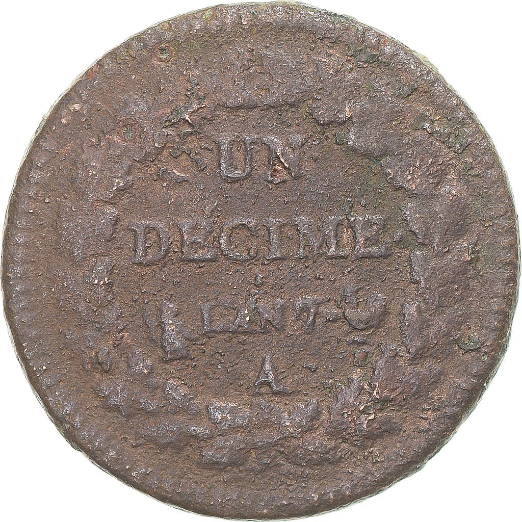 Moeda, França, Dupré, Decime, AN 7, Paris, VF(20-25), Cobre, Gadoury:187