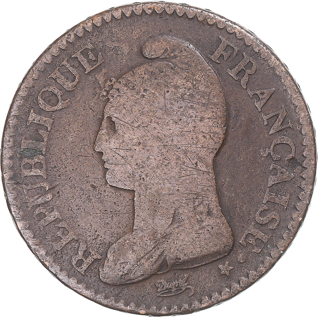 Moeda, França, Dupré, Decime, AN 7, Paris, VF(20-25), Cobre, Gadoury:187