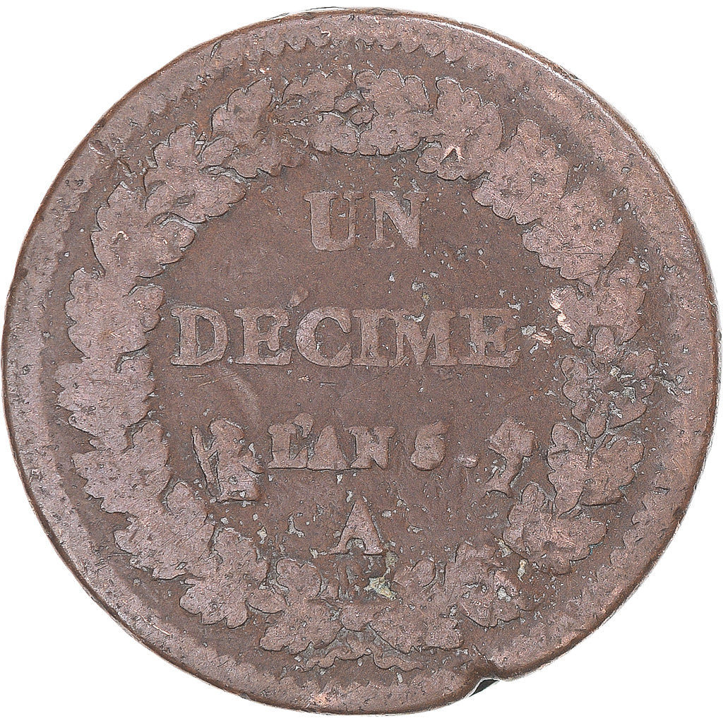 Münze, Frankreich, Dupré, Decime, AN 5, Paris, S, Kupfer, Gadoury:187