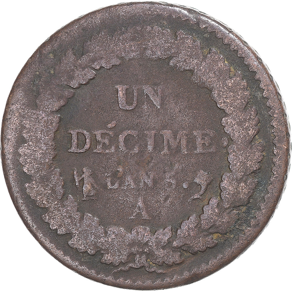 Moneda, Francia, Dupré, Decime, AN 5, Paris, BC+, Cobre, Gadoury:187