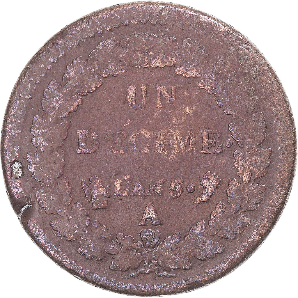 Münze, Frankreich, Dupré, Decime, AN 5, Paris, S+, Kupfer, Gadoury:187