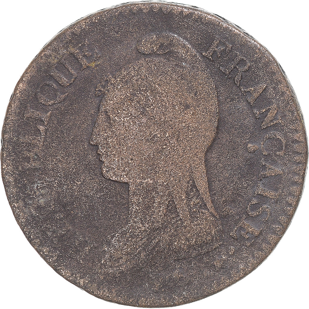 Moeda, França, Dupré, Decime, AN 7, Paris, VF(20-25), Cobre, Gadoury:187