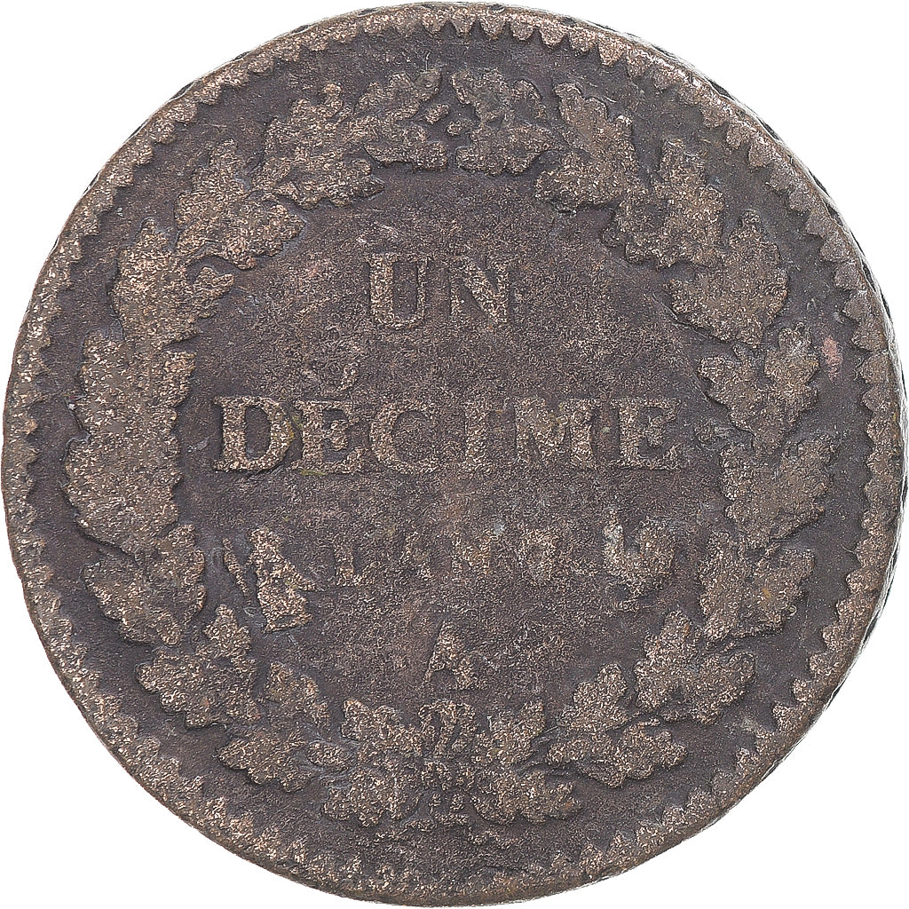 Moeda, França, Dupré, Decime, AN 7, Paris, VF(20-25), Cobre, Gadoury:187