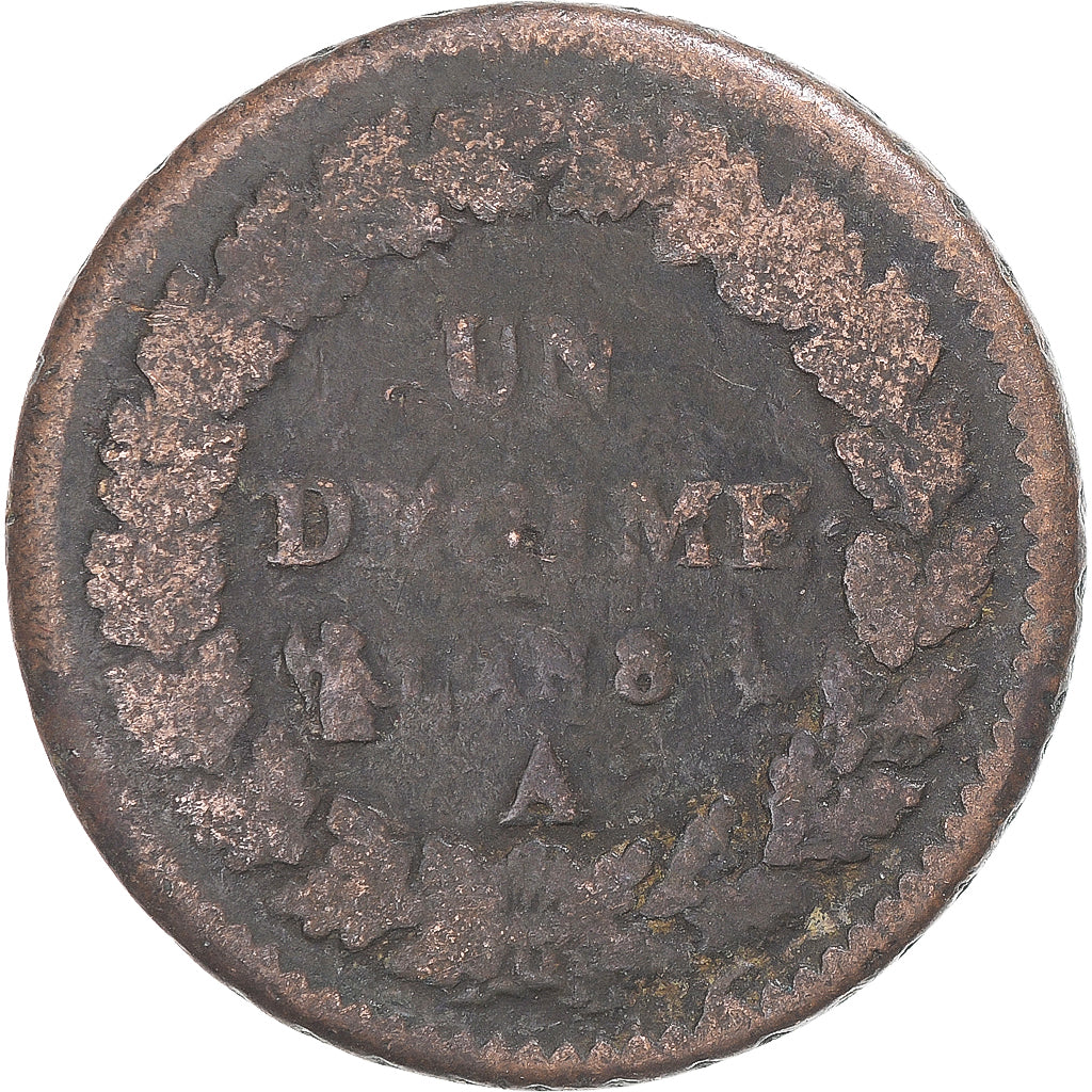 Moeda, França, Dupré, Decime, AN 8, Paris, VF(30-35), Cobre, Gadoury:187a