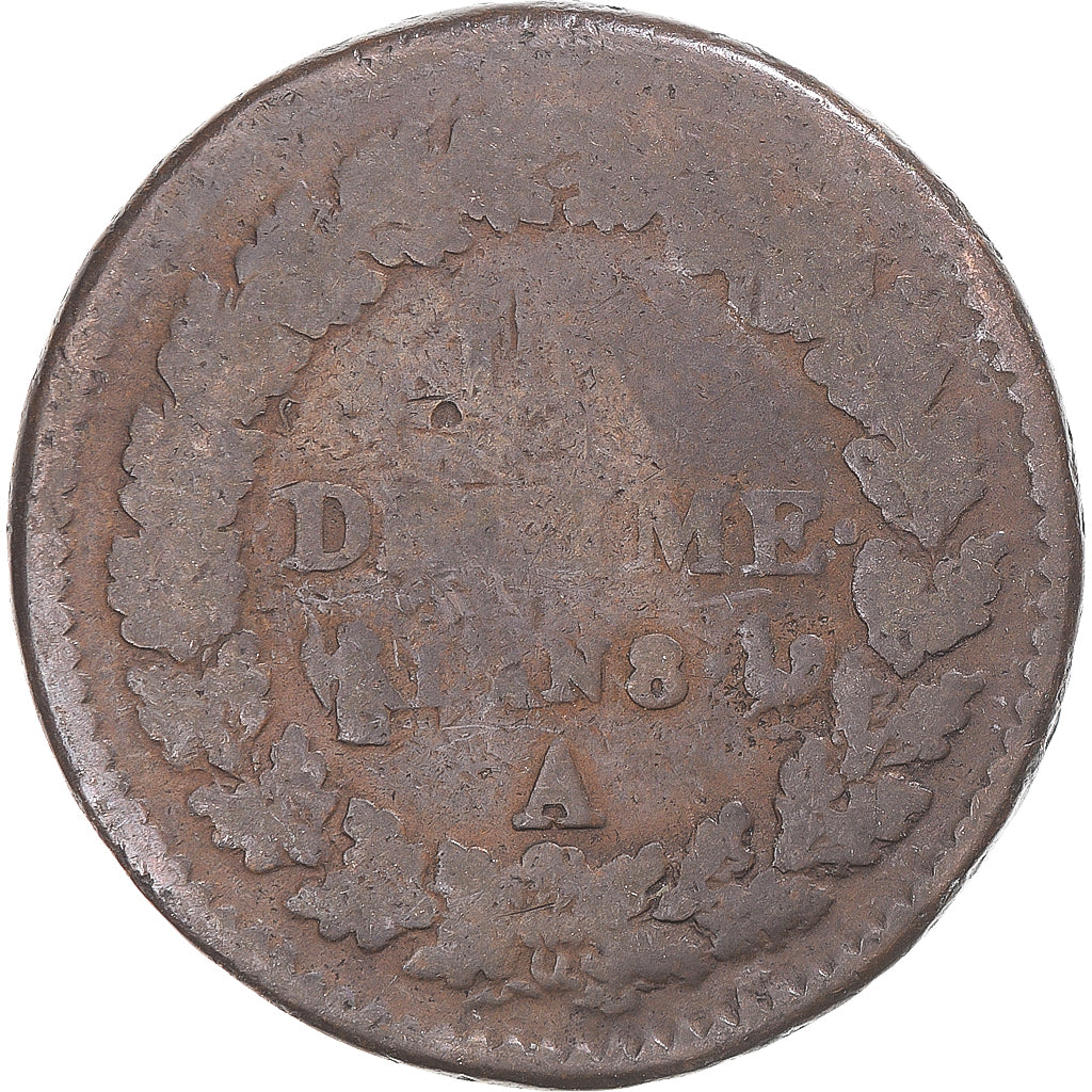 Moneta, Francja, Dupré, Decime, AN 8, Paris, VF(20-25), Miedź, Gadoury:187a