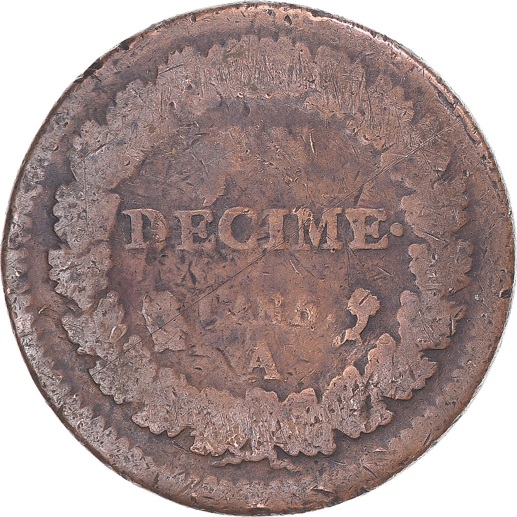 Münze, Frankreich, Dupré, Decime, AN 5, Paris, S+, Kupfer, Gadoury:187