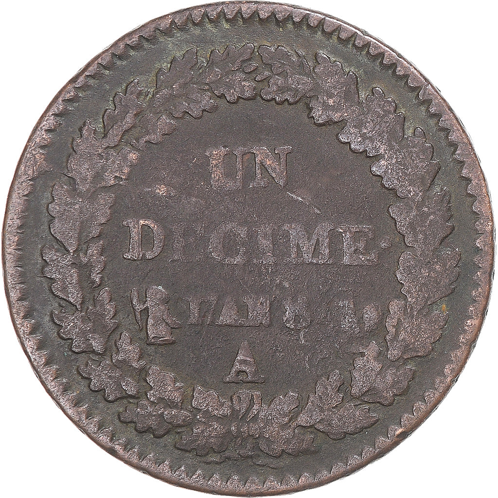 Moeda, França, Dupré, Decime, AN 8, Paris, VF(30-35), Cobre, Gadoury:187a