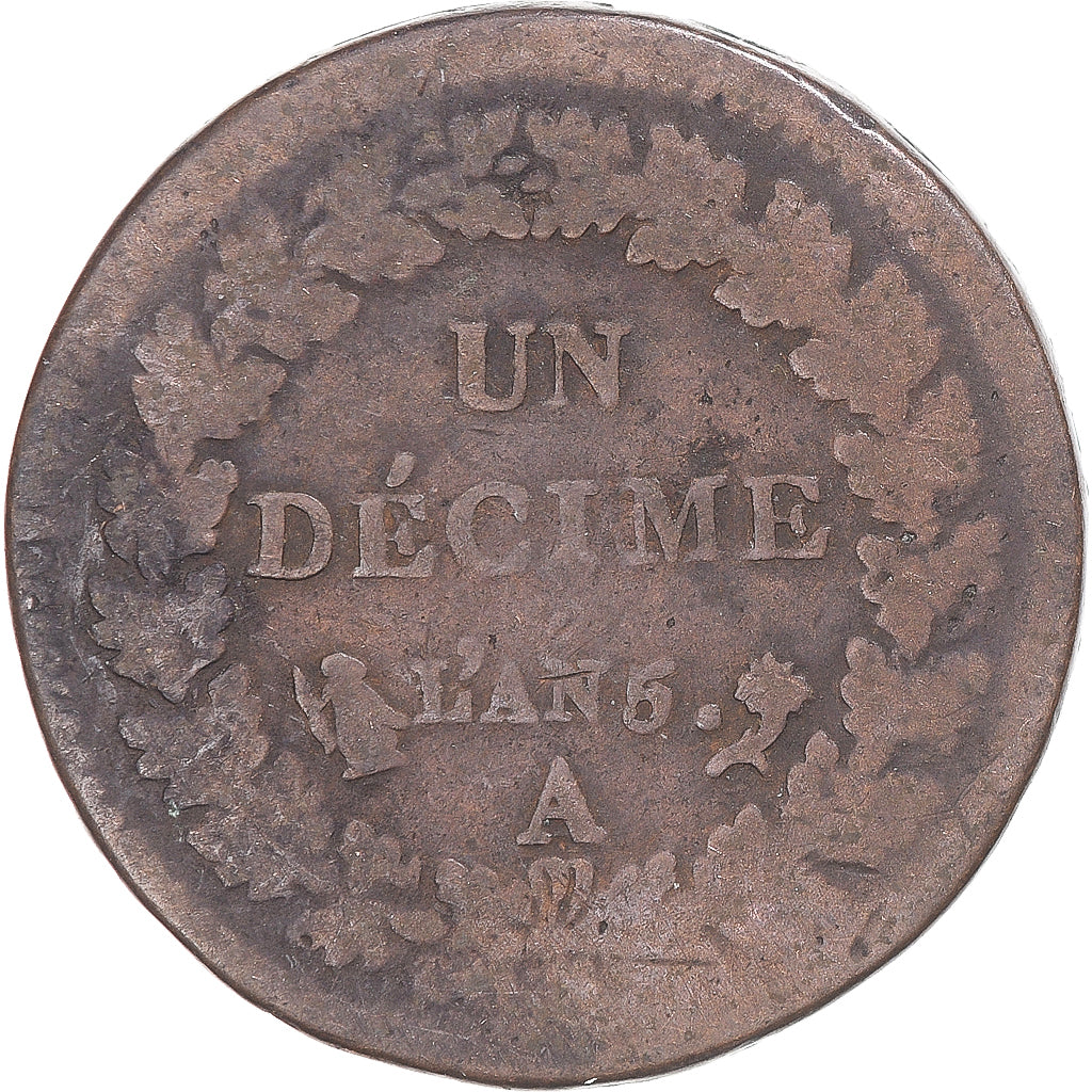 Moneta, Francja, Dupré, Decime, AN 5, Paris, VF(20-25), Miedź, Gadoury:187