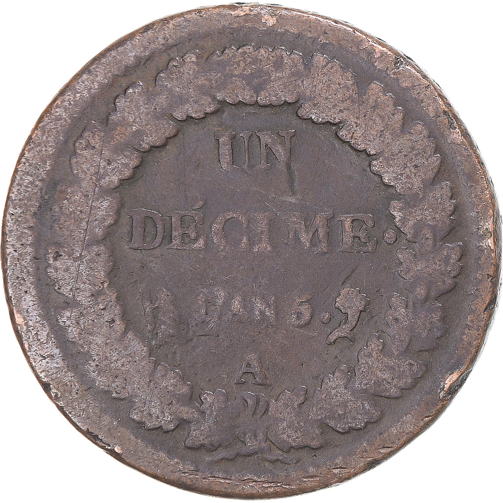 Münze, Frankreich, Dupré, Decime, AN 5, Paris, S+, Kupfer, Gadoury:187