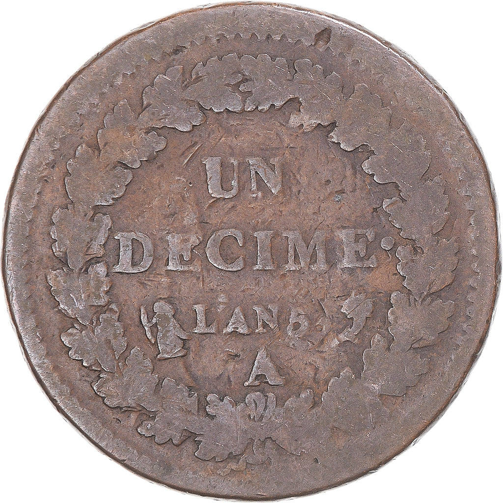 Monnaie, France, Dupré, Decime, AN 5, Paris, TB, Cuivre, Gadoury:187