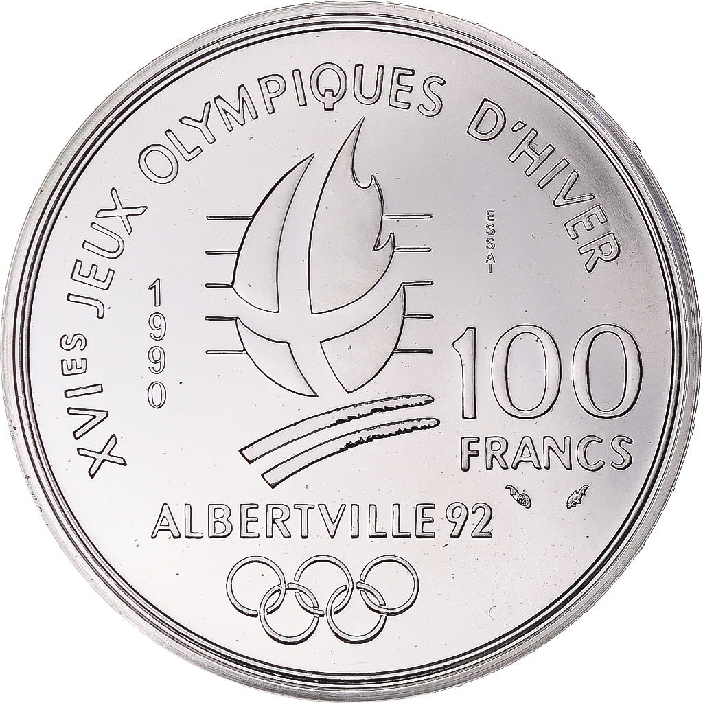 Coin, France, Albertville - Patinage de vitesse, 100 Francs, 1990, MDP, ESSAI