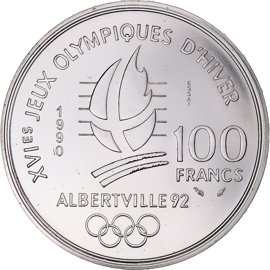 Coin, France, Albertville - Ski acrobatique, 100 Francs, 1990, MDP, ESSAI