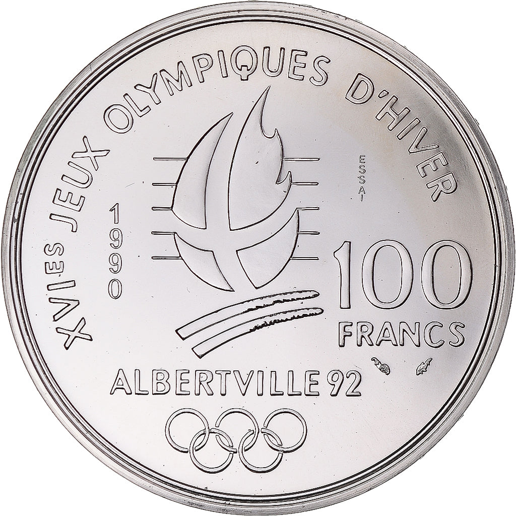 Coin, France, Albertville - Slalom, 100 Francs, 1990, Monnaie de Paris, ESSAI