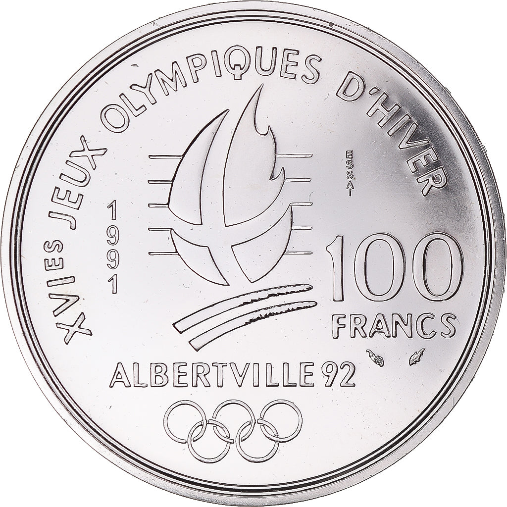 Coin, France, Albertville - Saut à ski, 100 Francs, 1991, MDP, ESSAI