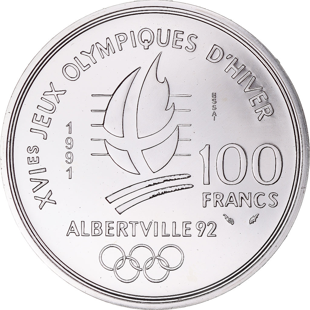 Moneda, Francia, Albertville - Hockey sur glace, 100 Francs, 1991, Monnaie de