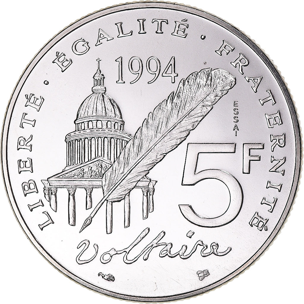 Coin, France, Voltaire, 5 Francs, 1994, Monnaie de Paris, ESSAI, MS(65-70)