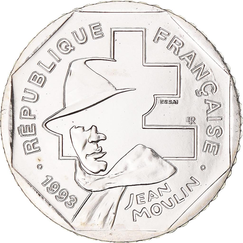 Coin, France, Jean Moulin, 2 Francs, 1993, Monnaie de Paris, ESSAI, MS(65-70)