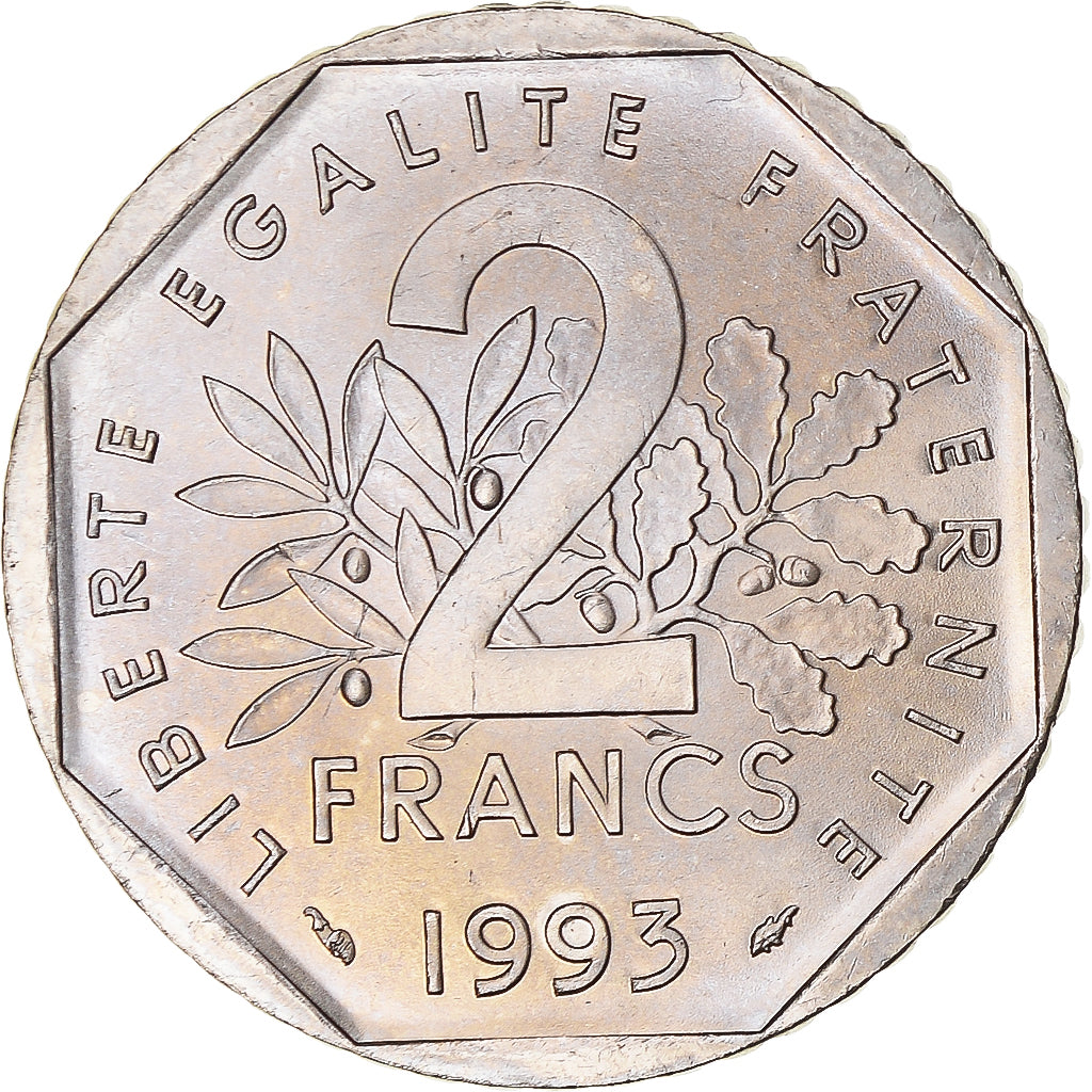 Munten, Frankrijk, Semeuse, 2 Francs, 1993, UNC, Nickel, Gadoury:547