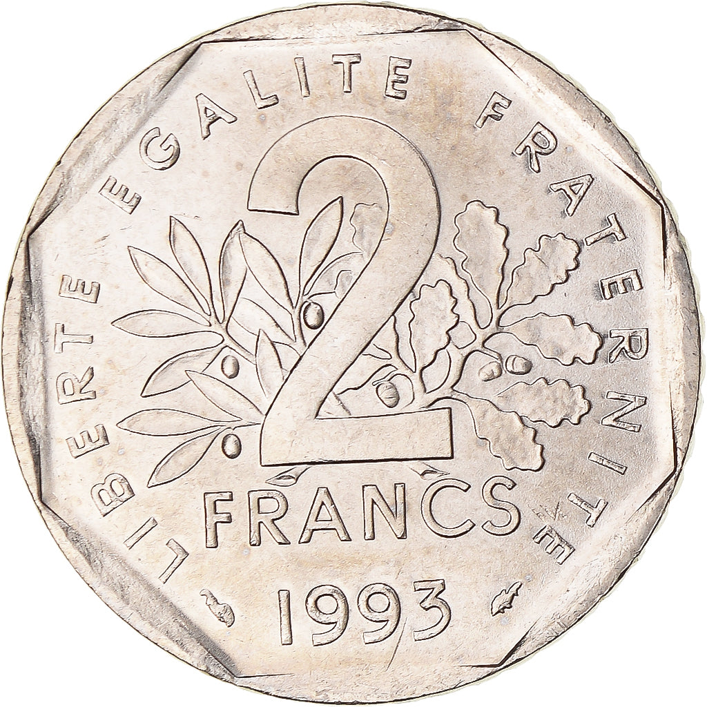 Munten, Frankrijk, Semeuse, 2 Francs, 1993, UNC, Nickel, Gadoury:547
