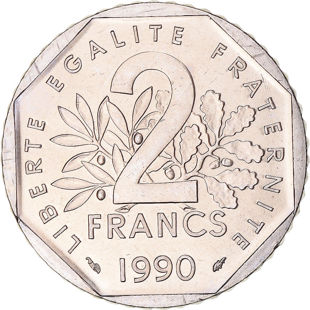 Coin, France, Semeuse, 2 Francs, 1990, MS(64), Nickel, Gadoury:547