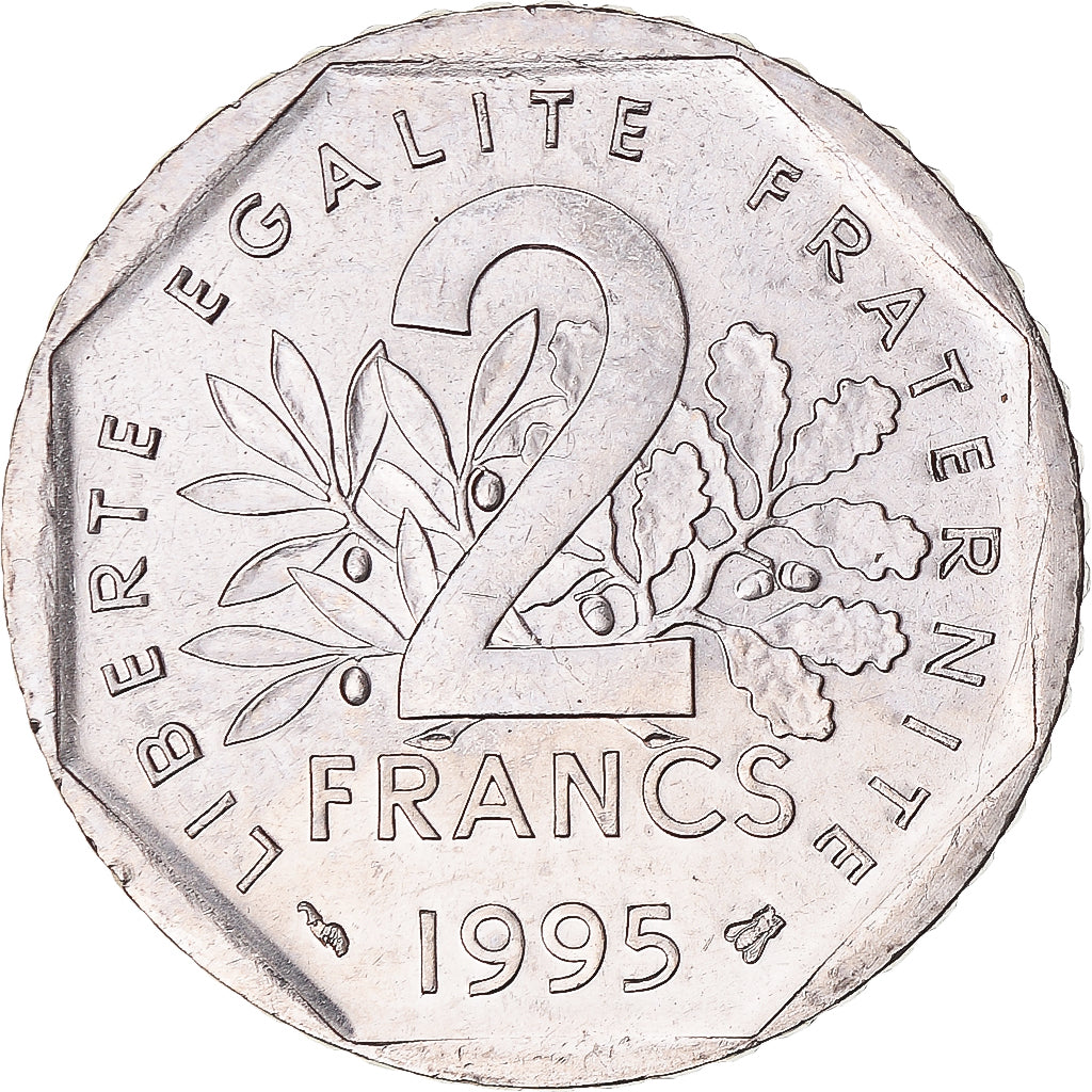Moeda, França, Semeuse, 2 Francs, 1995, MS(63), Níquel, Gadoury:547